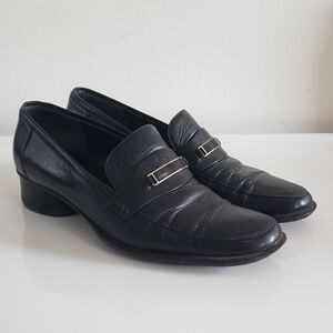Fendi Navy Leather Loafers - 90s Vintage, Collegiate Prep Style, Office Flats